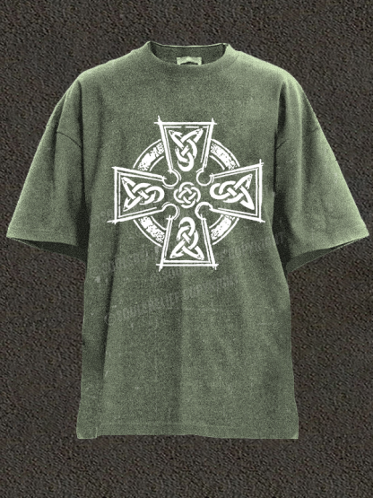 Celtic Cross Christian Washed T-Shirt