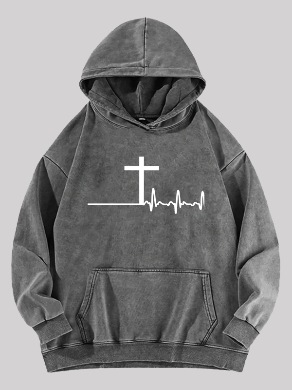 ECG Cross Washed Hoodie