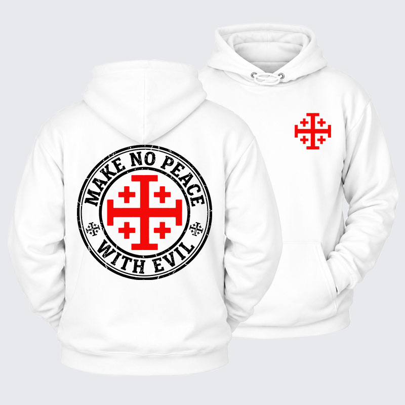 Plush Fleece-Lined Hoodie - Make No Peace with Evil Knight Templar Jerusalem Cross
