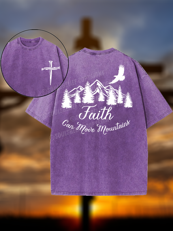 Faith Can Move Mountains Christian Washed T-Shirt
