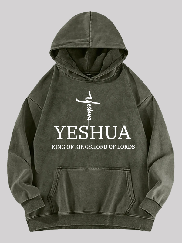 Yeshua King Of Kings Lord Of Lords Jesus God Christian Washed Hoodie
