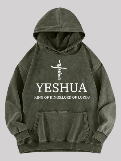 Yeshua King Of Kings Lord Of Lords Jesus God Christian Washed Hoodie
