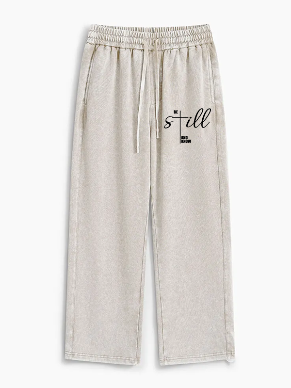 Be Still And Know Cross Jesus God Christian Washed Sweatpants