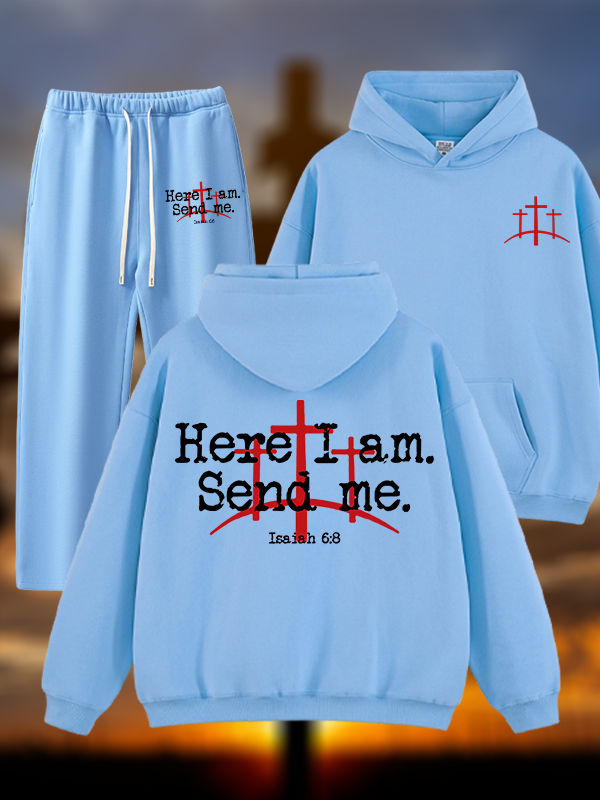 Here I Am Send Me - Bible Verse Isaiah 6:8 Jesus God Christian Plush Fleece-Lined Hoodie Set