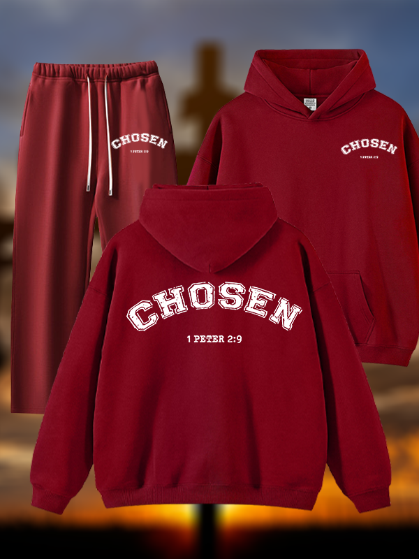Chosen Jesus God Christian Plush Fleece-Lined Hoodie Set