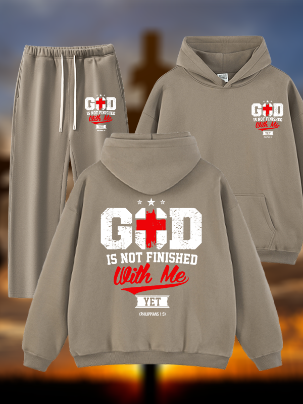 God Is Not Finished With Me Philippians 1:5  Jesus God Christian Plush Fleece-Lined Hoodie Set