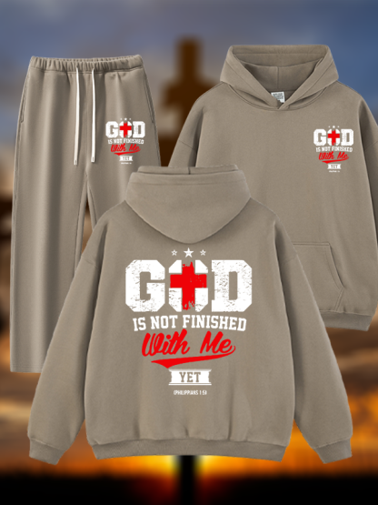 God Is Not Finished With Me Philippians 1:5  Jesus God Christian Plush Fleece-Lined Hoodie Set
