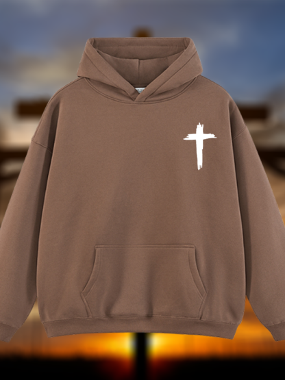 Cross Printed Jesus God Christian Plush Fleece-Lined Hoodie