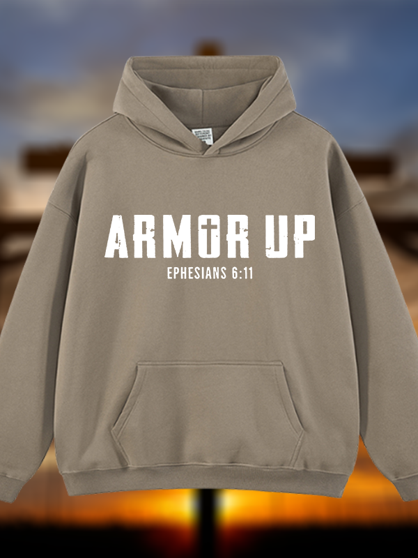 Armor Up Jesus God Christian Plush Fleece-Lined Hoodie