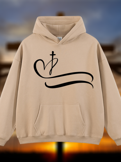 Heart Cross  Jesus God Christian Plush Fleece-Lined Hoodie