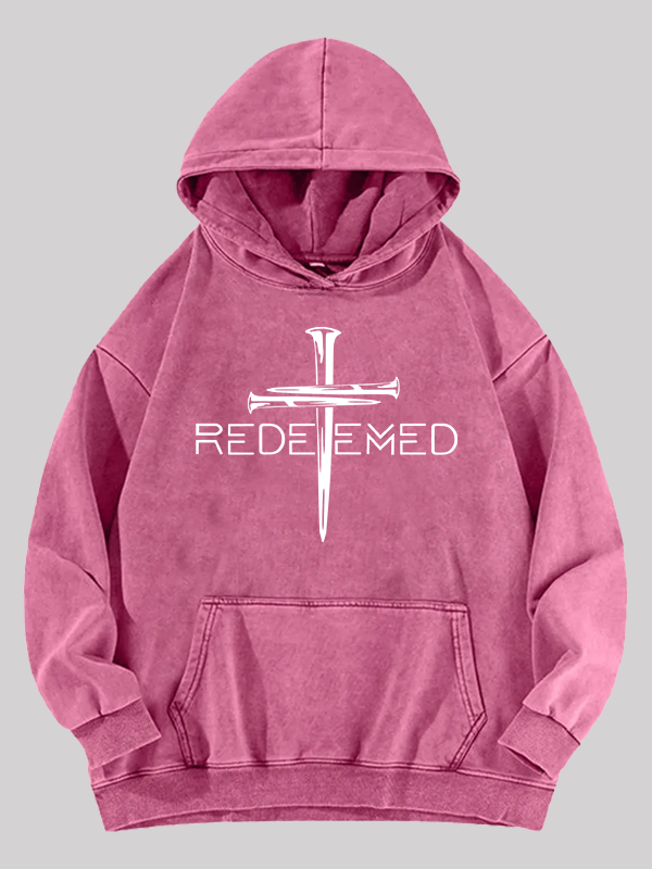Cross Nails Redeemed Jesus God Christian Washed Hoodie