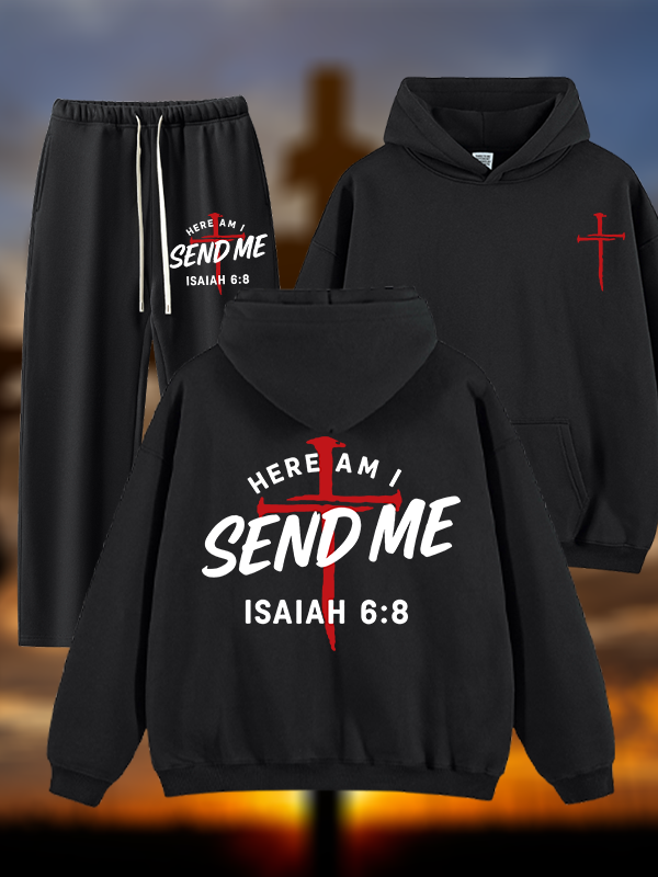 [Copy]Cross Crown Jesus God Christian Plush Fleece-Lined Hoodie Set