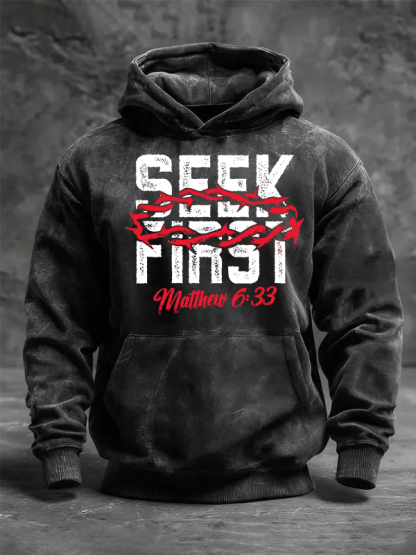 Seek First Jesus God Christian Washed Hoodie