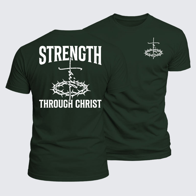 Strength Through Christ Jesus God Christian  – Luxe Mercerized Interlock Cotton Tee