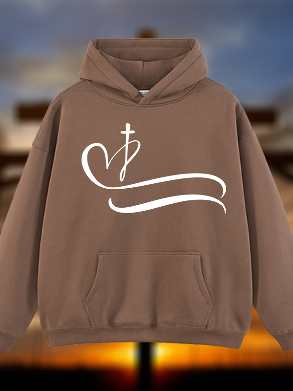 Heart Cross  Jesus God Christian Plush Fleece-Lined Hoodie