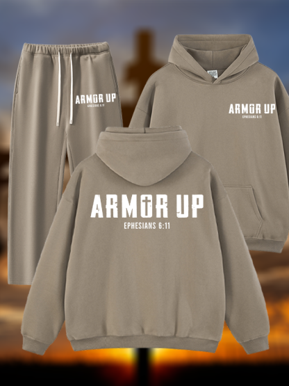 Armor Up Jesus God Christian Plush Fleece-Lined Hoodie Set