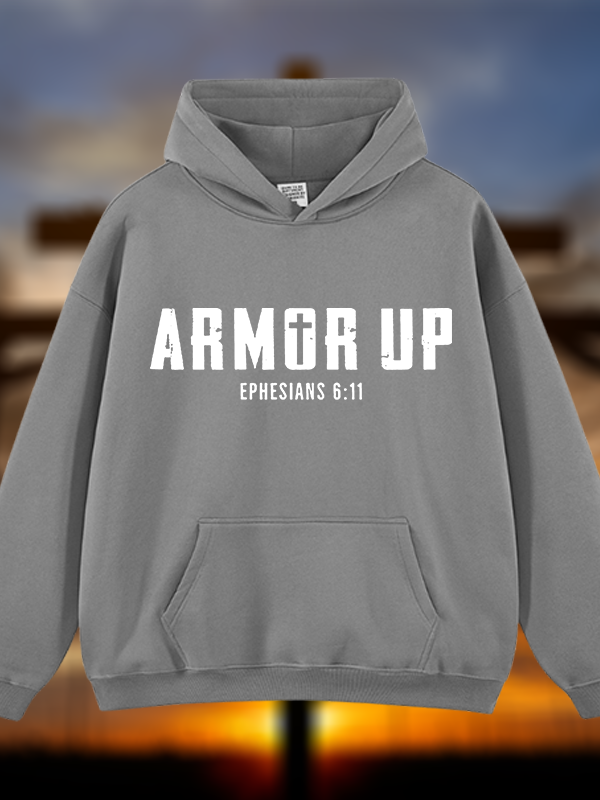 Armor Up Jesus God Christian Plush Fleece-Lined Hoodie