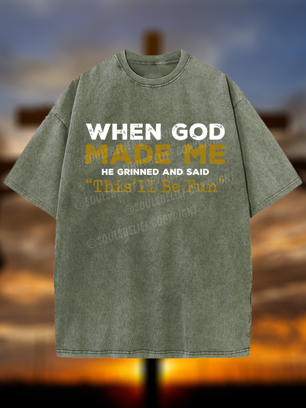 When God Made Me Jesus God Christian Washed T-Shirt