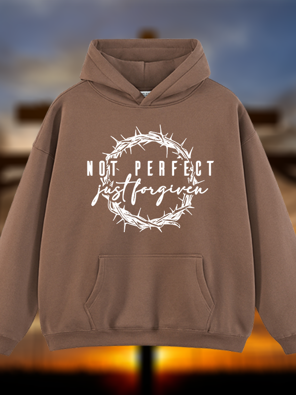Not Perfect Just Forgiven Religious Jesus God Christian Plush Fleece-Lined Hoodie