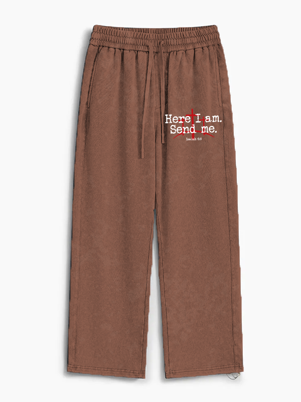 Here I Am Send Me - Bible Verse Isaiah 6:8 Jesus God Christian Washed Sweatpants