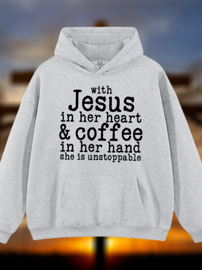 Jesus in her Heart  Jesus God Christian Plush Fleece-Lined Hoodie