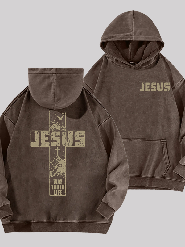 The Way, The Truth, The Life  Jesus God Christian Washed Hoodie