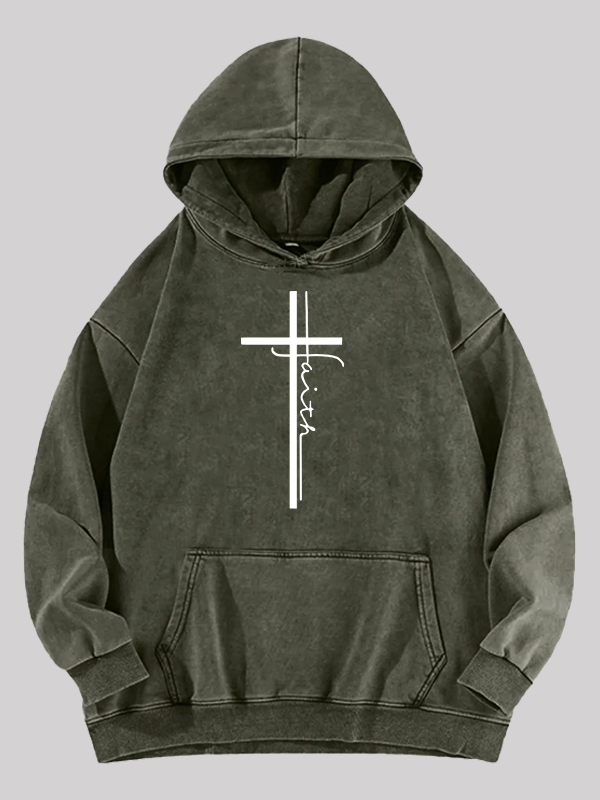 Faith Cross Jesus God Christian Washed Hoodie