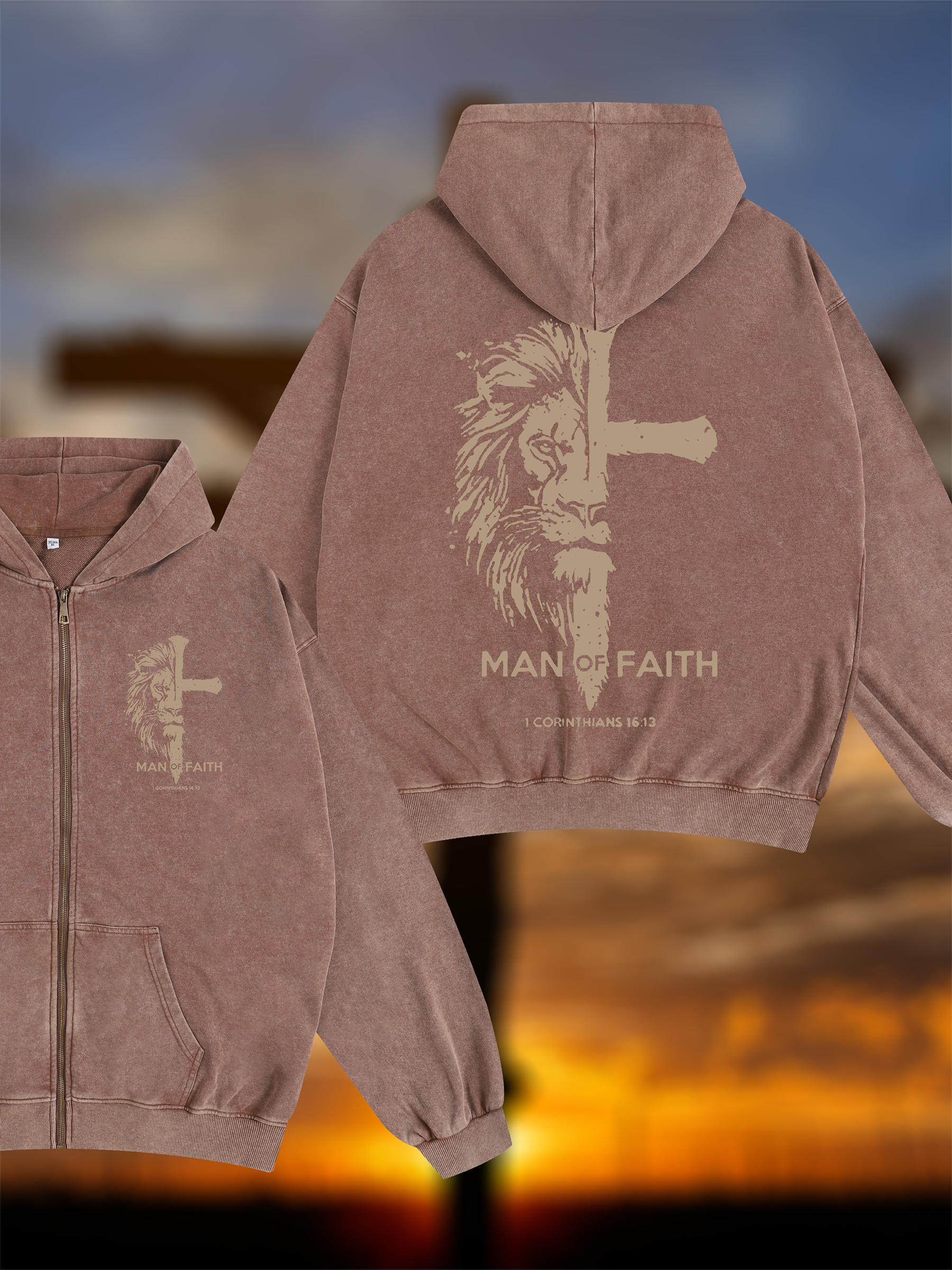Man of Faith Jesus God Christian Washed Zip-Up Hoodie