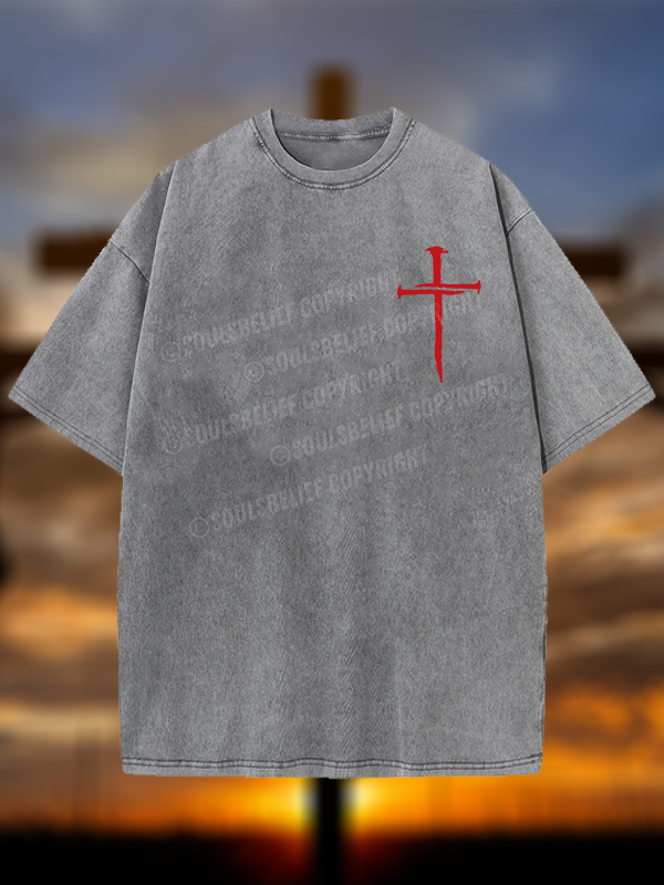 Red Cross Jesus God Christian Washed T-Shirt