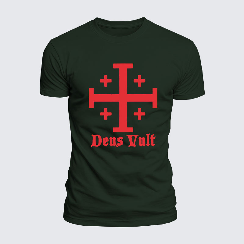 Jerusalem Cross Deus Vult Jesus God Christian  – Luxe Mercerized Interlock Cotton Tee