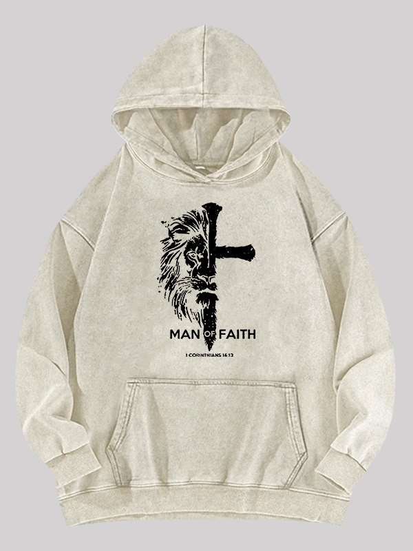 Man of Faith Jesus God Christian Washed Hoodie