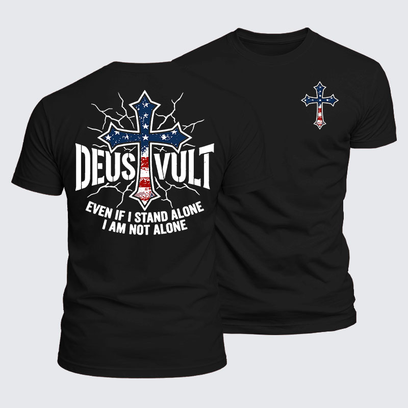 Luxe Mercerized Cotton Tee - Deus Vult Usa Flag Even If I Stand Alone, I Am Not Alone