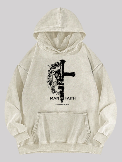 Man of Faith Jesus God Christian Washed Hoodie