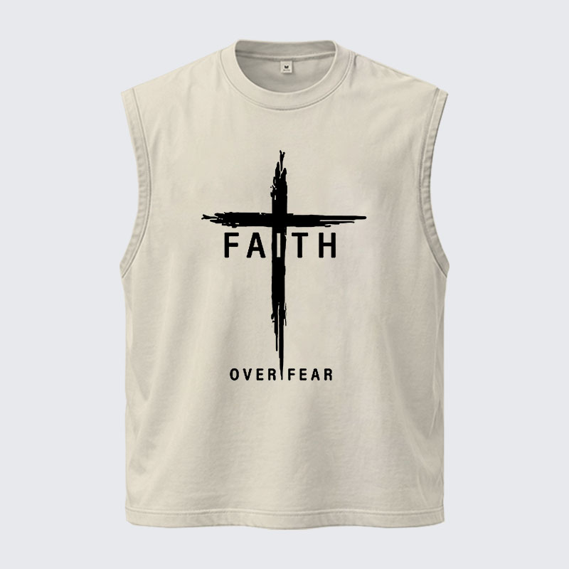 Washed Tank Top -  Faith Over Fear Cross