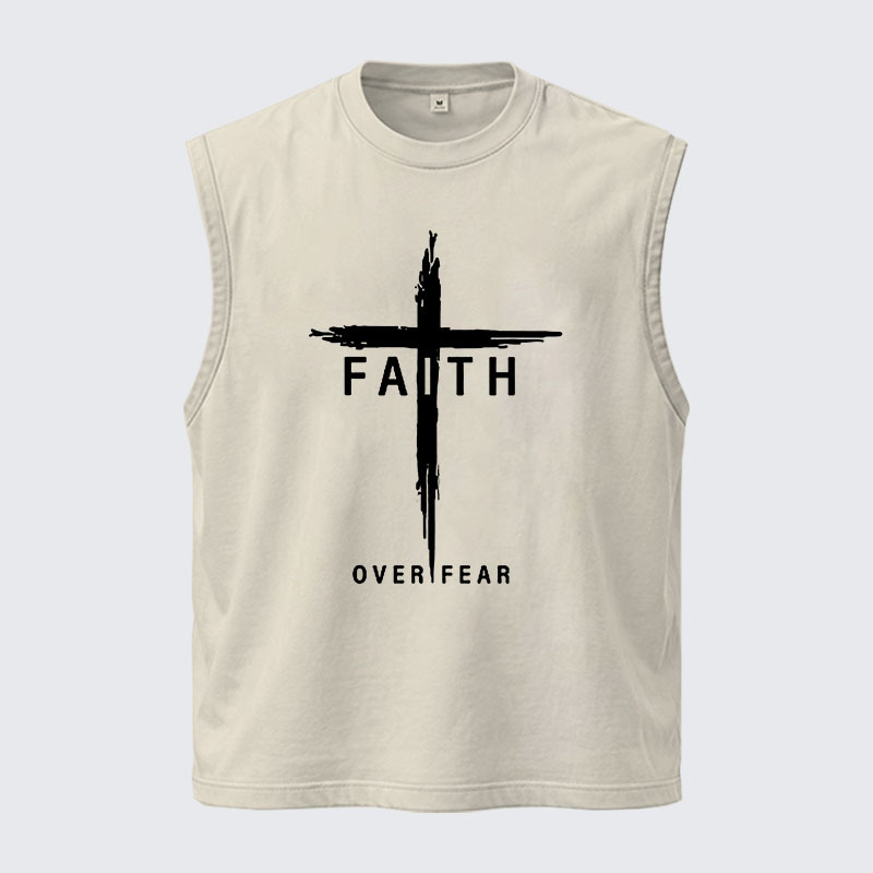 Washed Tank Top -  Faith Over Fear Cross