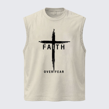 Washed Tank Top -  Faith Over Fear Cross