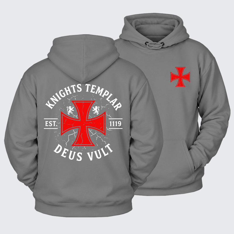 Plush Fleece-Lined Hoodie - Knights Templar Deus Vult