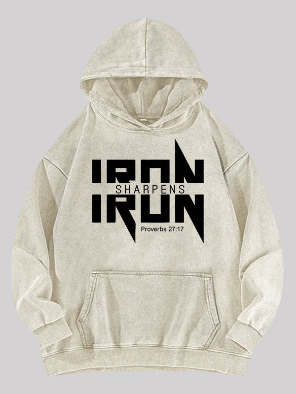 IRON SHARPENS IRON Proverbs 27:17 Jesus God Christian Washed Hoodie