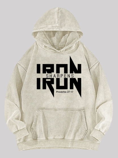 IRON SHARPENS IRON Proverbs 27:17 Jesus God Christian Washed Hoodie