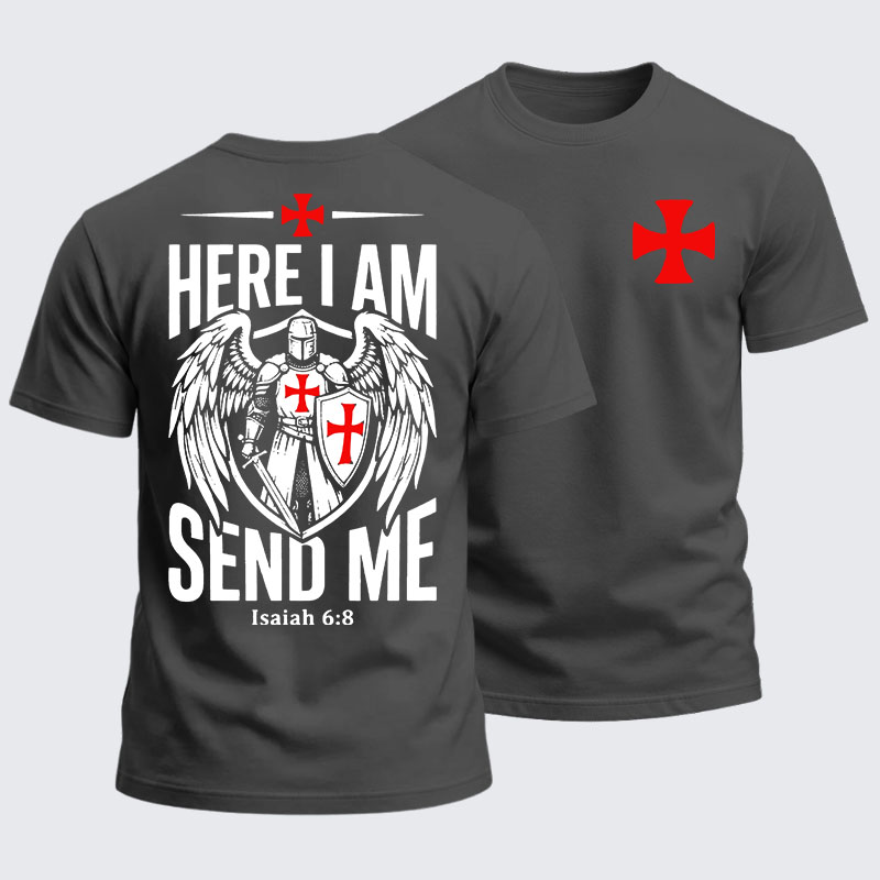 Heavyweight Cotton Tee - Here I Am Send Me Knight Templar Crusader