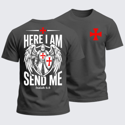 Heavyweight Cotton Tee - Here I Am Send Me Knight Templar Crusader
