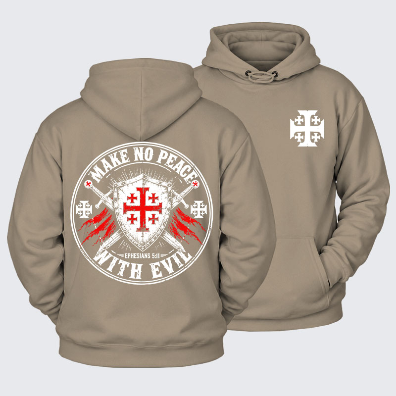 Plush Fleece-Lined Hoodie - Make No Peace with Evil Knight Templar Jerusalem Cross