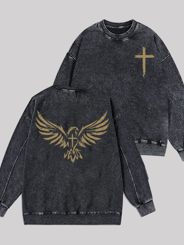 Wings Like Eagles Jesus God Christian Washed Sweatshirt