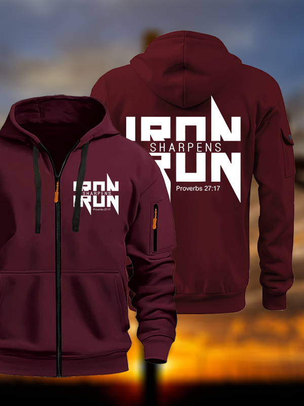 IRON SHARPENS IRON Proverbs 27:17 Jesus God Christian Zipper Hoodies