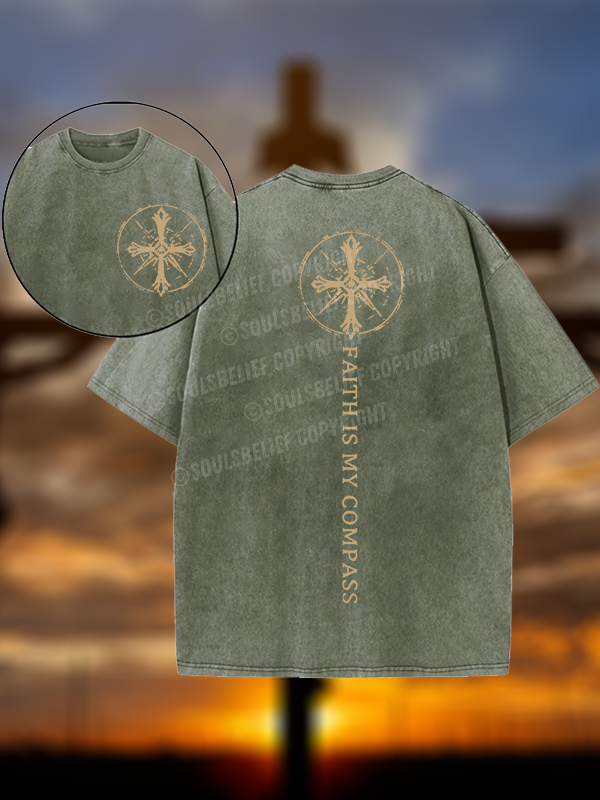 Faith Is My Compass Christian Washed T-Shirt