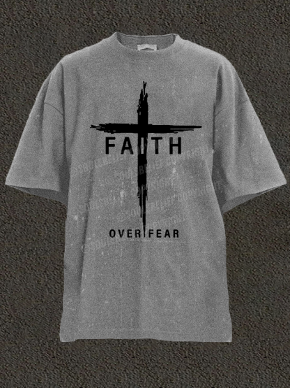 Faith Over Fear Cross Christian Washed T-Shirt