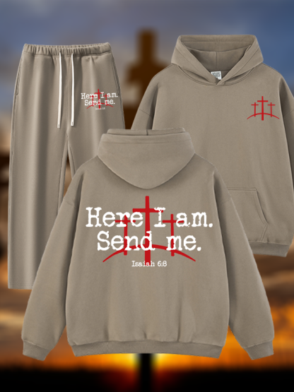 Here I Am Send Me - Bible Verse Isaiah 6:8 Jesus God Christian Plush Fleece-Lined Hoodie Set