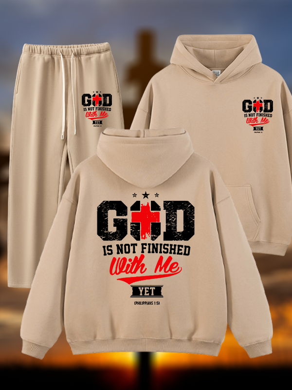 God Is Not Finished With Me Philippians 1:5  Jesus God Christian Plush Fleece-Lined Hoodie Set