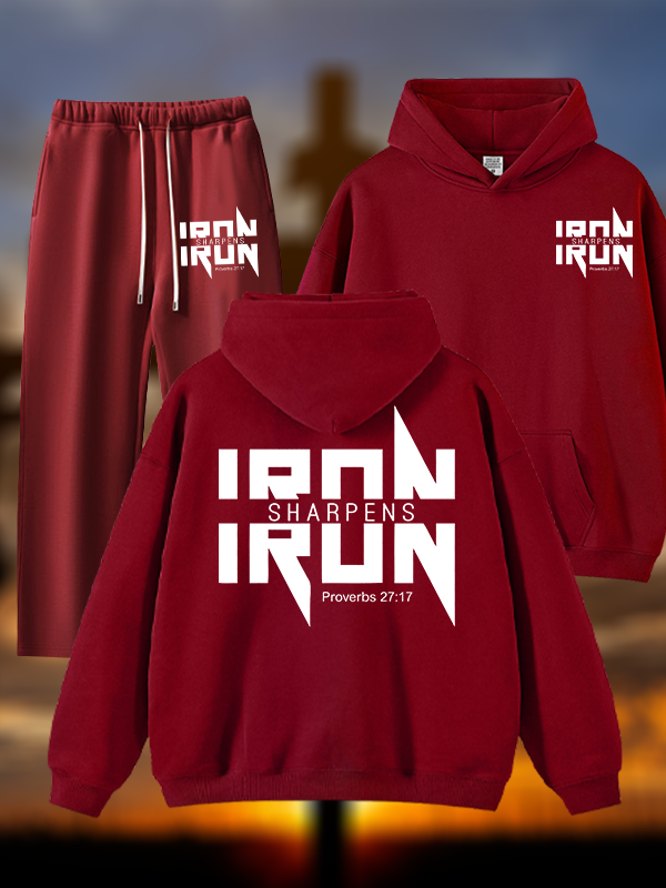 IRON SHARPENS IRON Proverbs 27:17 Jesus God Christian Plush Fleece-Lined Hoodie Set