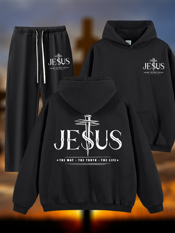 Jesus The Way The Truth The Life Jesus God Christian Plush Fleece-Lined Hoodie Set